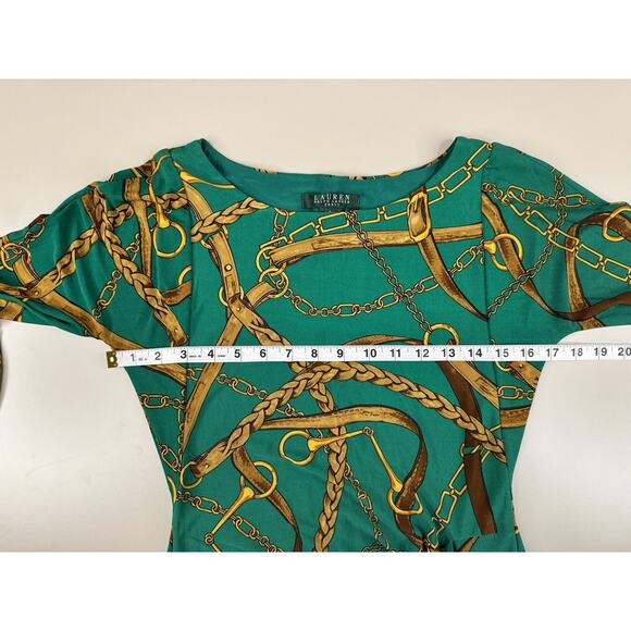 Ralph Lauren Faux Wrap Dress Womens 4 Green Horse Tack Equestrian Ruched Classic - Picture 10 of 16